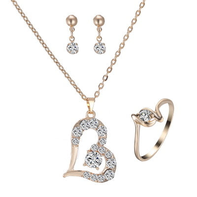 Heart Pendant Jewelry Set Rhinestone Jewellery.