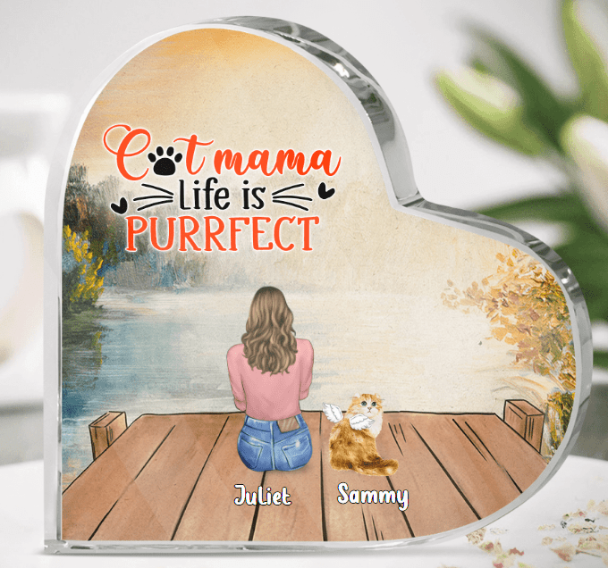 Personalized Cat Mom Dad Heart-Shaped Acrylic Plaque - Up to 4 Cats - Gift Idea For 
Cat Lover/Couple - Cat Mama Life Is Purrfect