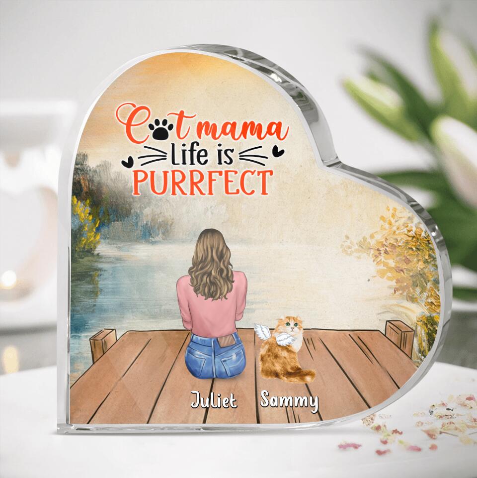 Personalized Cat Mom Dad Heart-Shaped Acrylic Plaque - Up to 4 Cats - Gift Idea For 
Cat Lover/Couple - Cat Mama Life Is Purrfect
